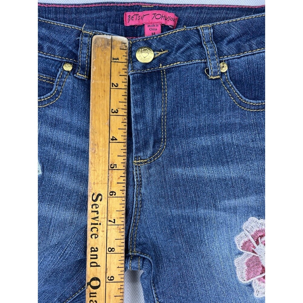 Betsey Johnson Embroidered Floral Skinny Jeans Distressed Women’s Size 14‎ - Picture 9 of 10
